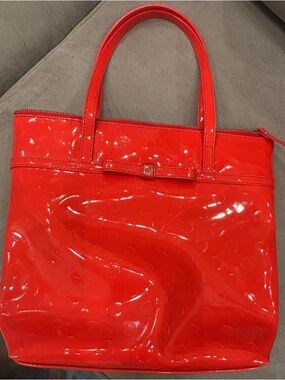 Kate Spade Red Patent Tote Bag with Bow Accent